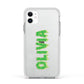 Personalised Green Halloween Slime Text Apple iPhone 11 in White with White Impact Case