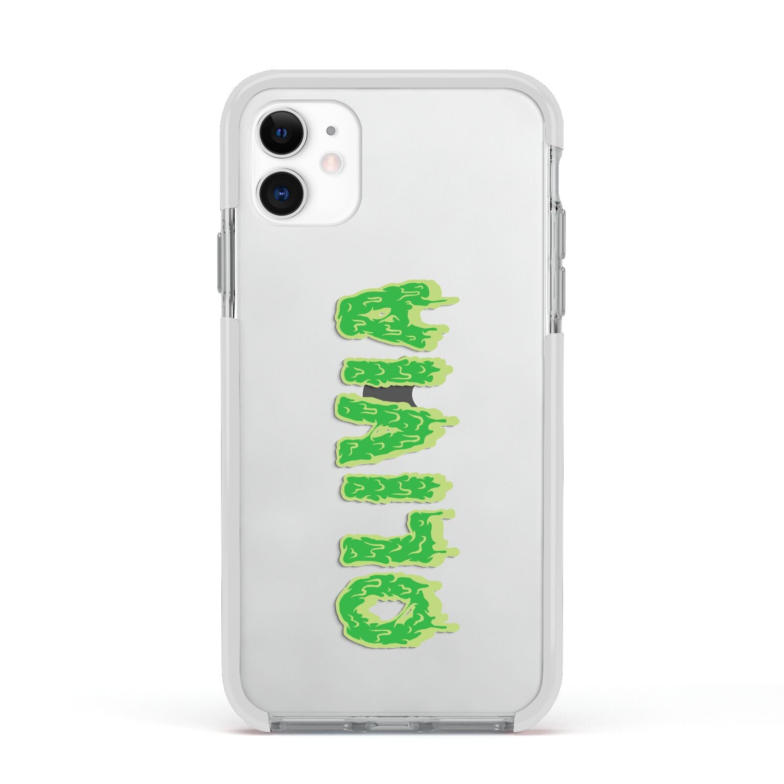 Personalised Green Halloween Slime Text Apple iPhone 11 in White with White Impact Case