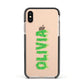 Personalised Green Halloween Slime Text Apple iPhone Xs Impact Case Black Edge on Gold Phone