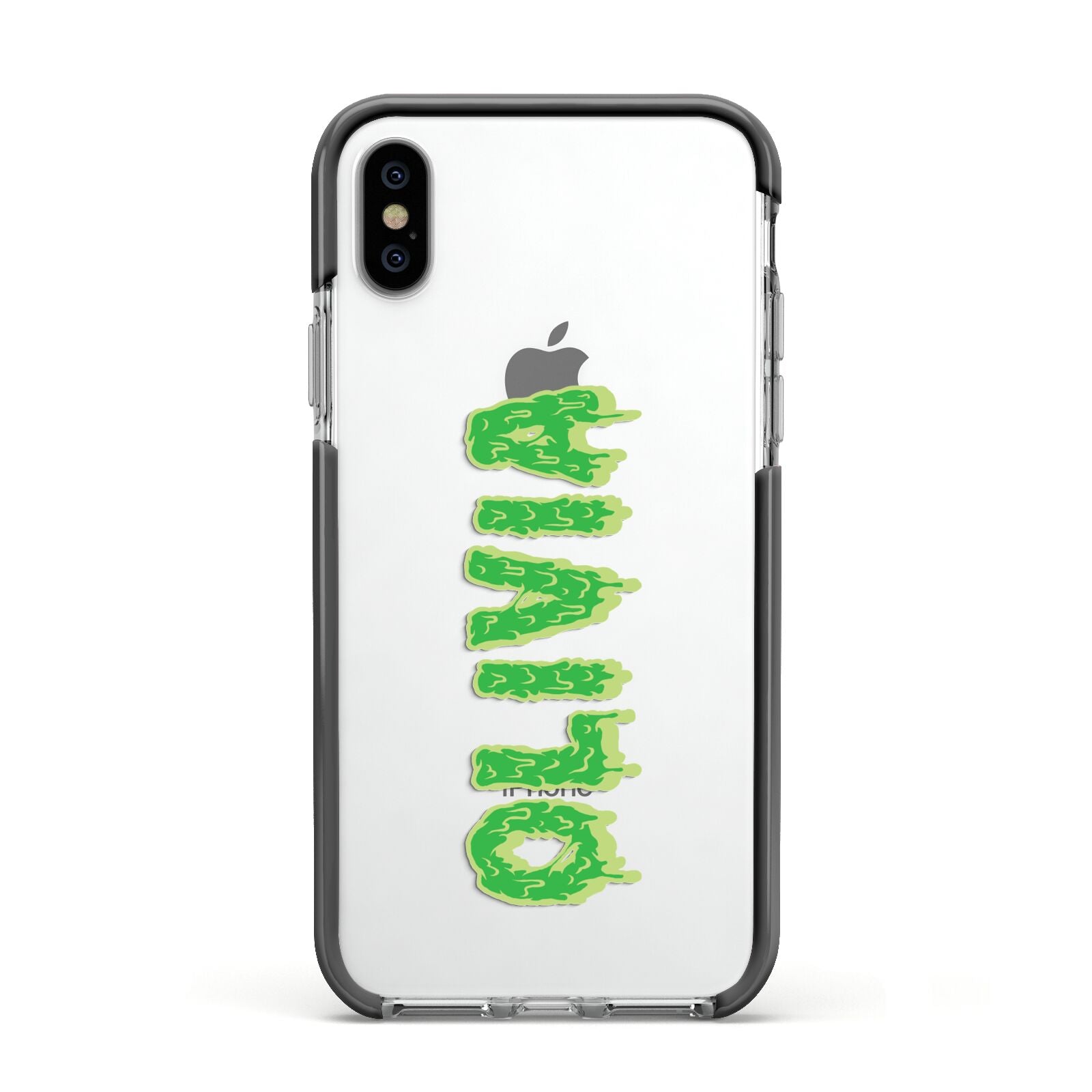 Personalised Green Halloween Slime Text Apple iPhone Xs Impact Case Black Edge on Silver Phone