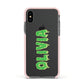 Personalised Green Halloween Slime Text Apple iPhone Xs Impact Case Pink Edge on Black Phone