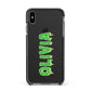 Personalised Green Halloween Slime Text Apple iPhone Xs Max Impact Case Black Edge on Black Phone