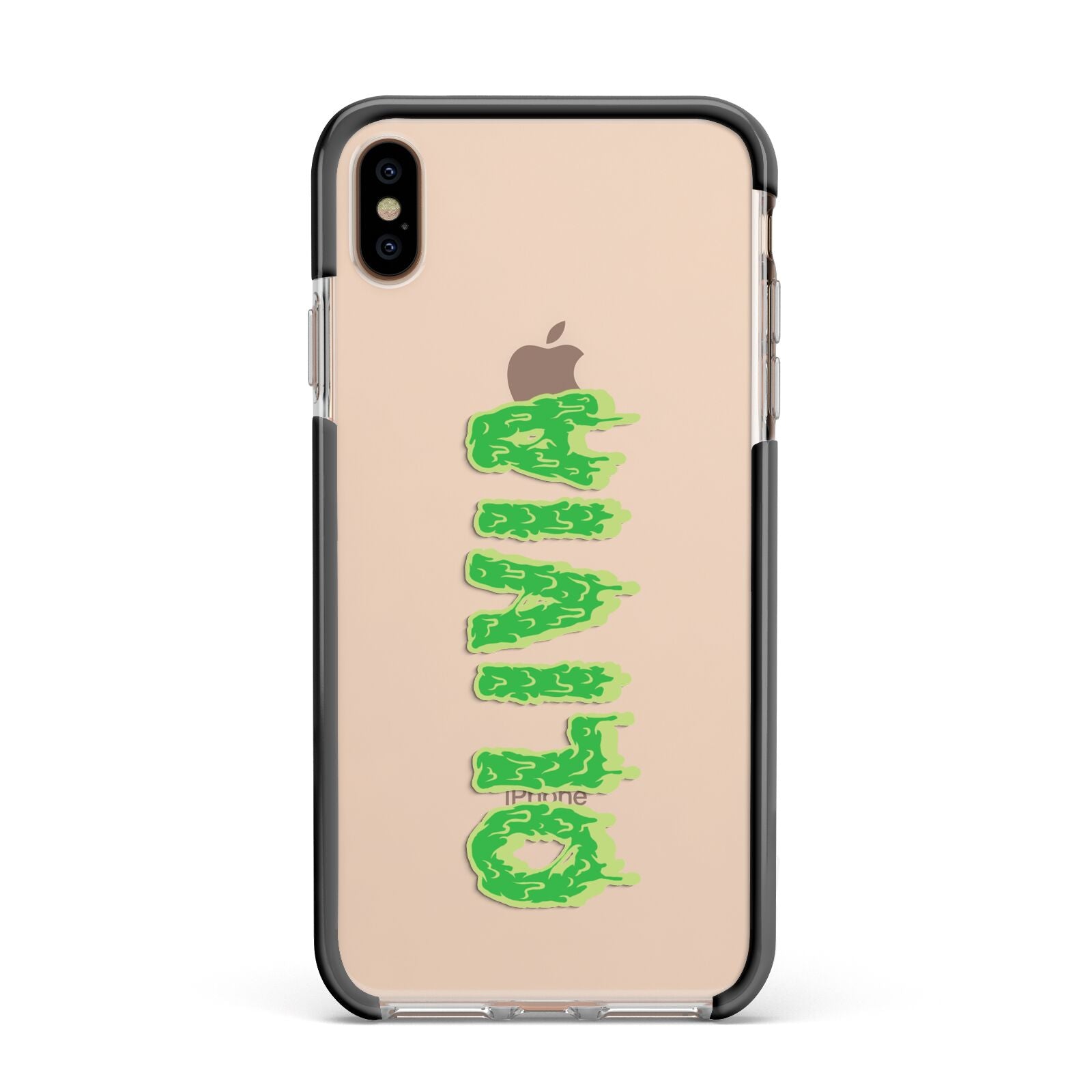 Personalised Green Halloween Slime Text Apple iPhone Xs Max Impact Case Black Edge on Gold Phone
