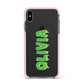 Personalised Green Halloween Slime Text Apple iPhone Xs Max Impact Case Pink Edge on Black Phone