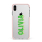 Personalised Green Halloween Slime Text Apple iPhone Xs Max Impact Case Pink Edge on Silver Phone