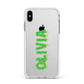 Personalised Green Halloween Slime Text Apple iPhone Xs Max Impact Case White Edge on Silver Phone