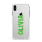 Personalised Green Halloween Slime Text Apple iPhone Xs Max Impact Case White Edge on Silver Phone