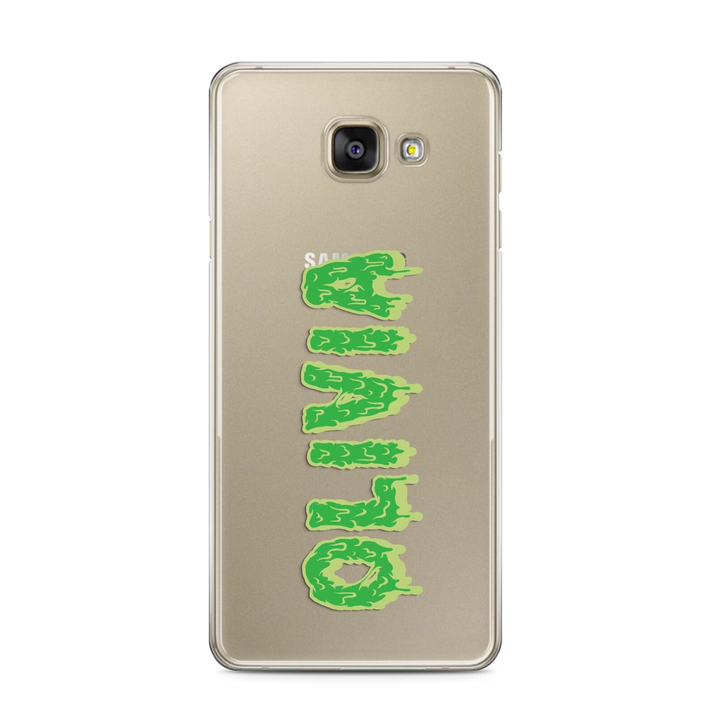 Personalised Green Halloween Slime Text Samsung Galaxy A3 2016 Case on gold phone