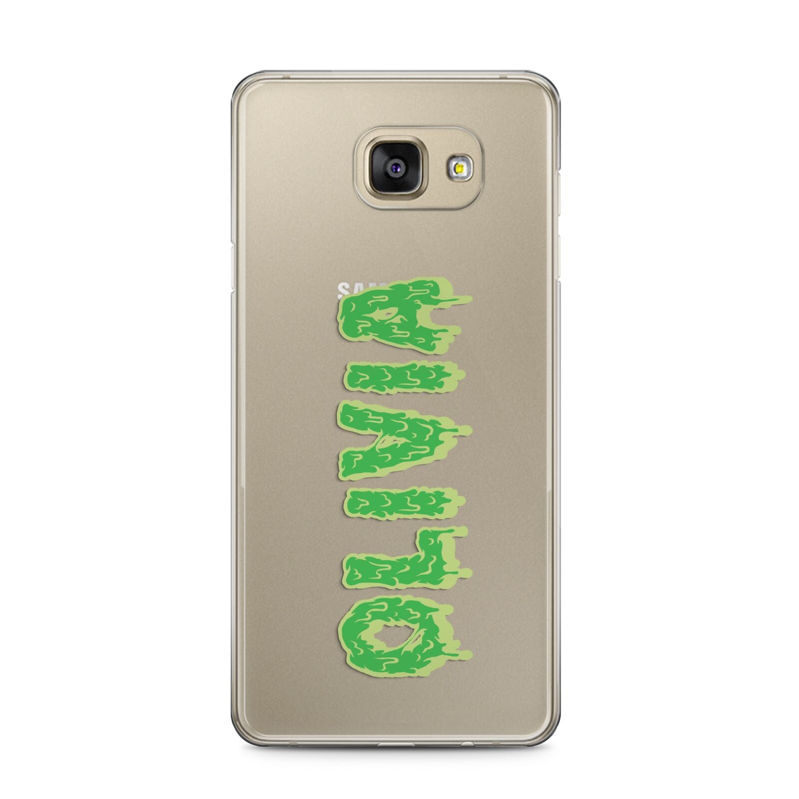 Personalised Green Halloween Slime Text Samsung Galaxy A5 2016 Case on gold phone