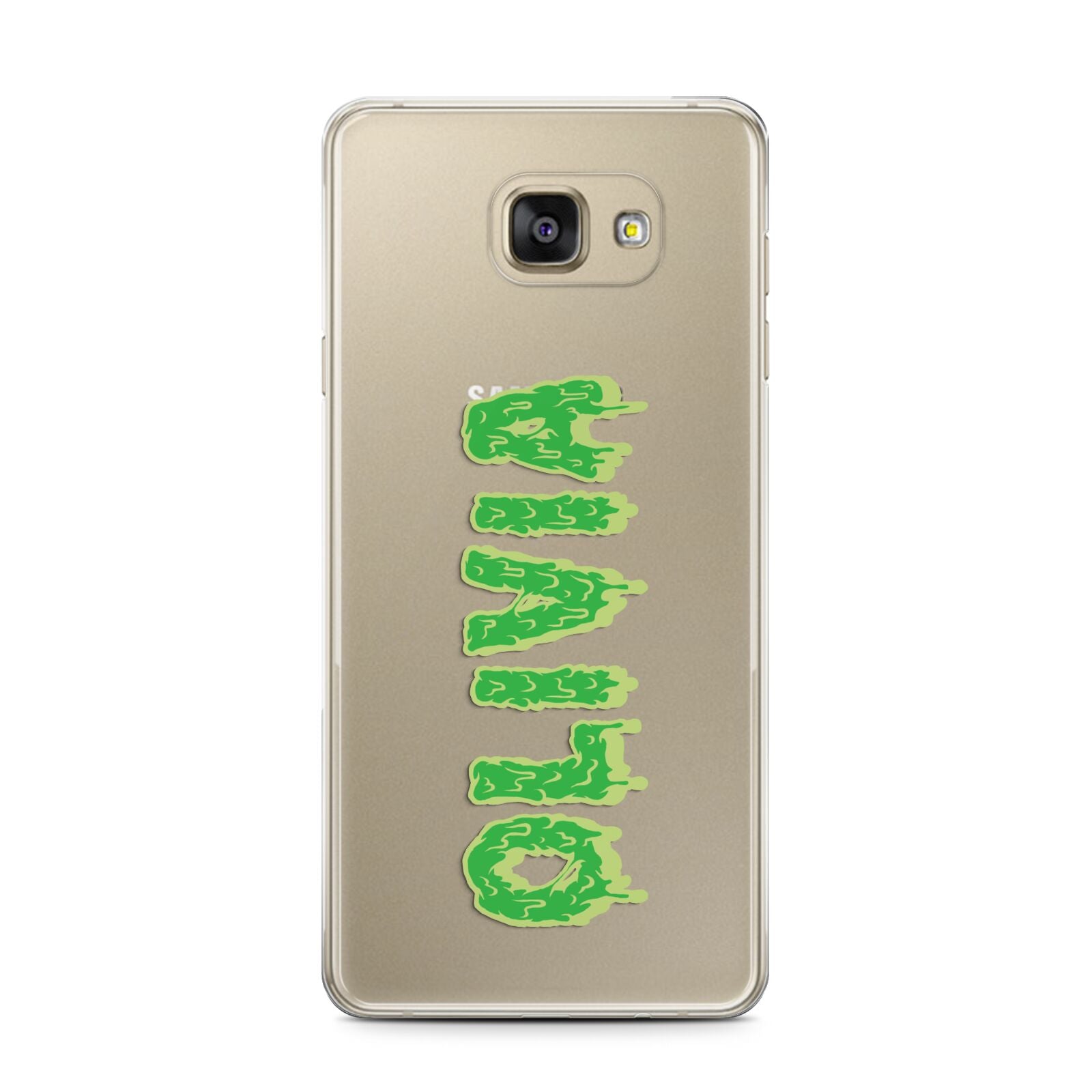 Personalised Green Halloween Slime Text Samsung Galaxy A7 2016 Case on gold phone