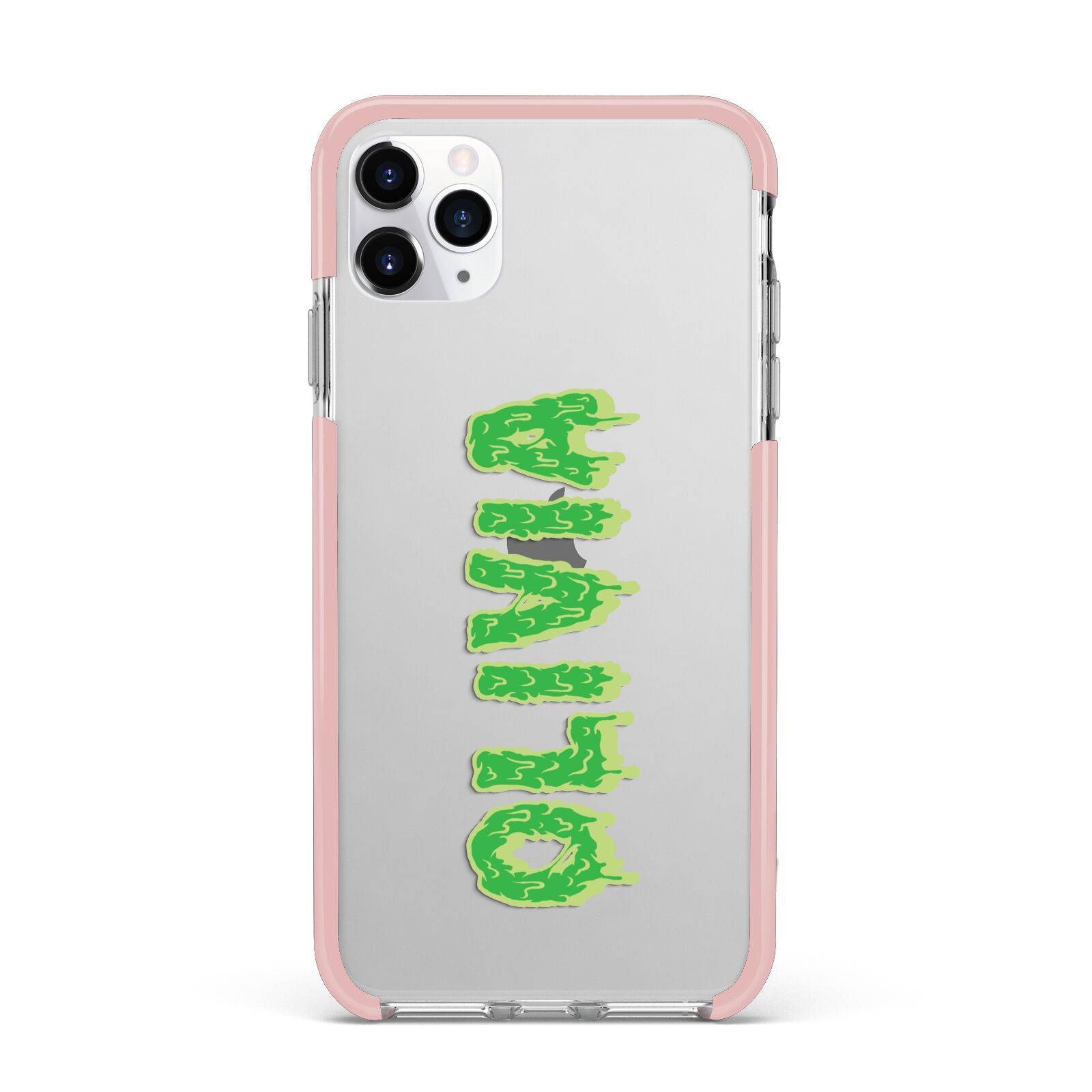 Personalised Green Halloween Slime Text iPhone 11 Pro Max Impact Pink Edge Case