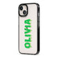 Personalised Green Halloween Slime Text iPhone 13 Black Impact Case Side Angle on Silver phone