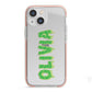 Personalised Green Halloween Slime Text iPhone 13 Mini TPU Impact Case with Pink Edges