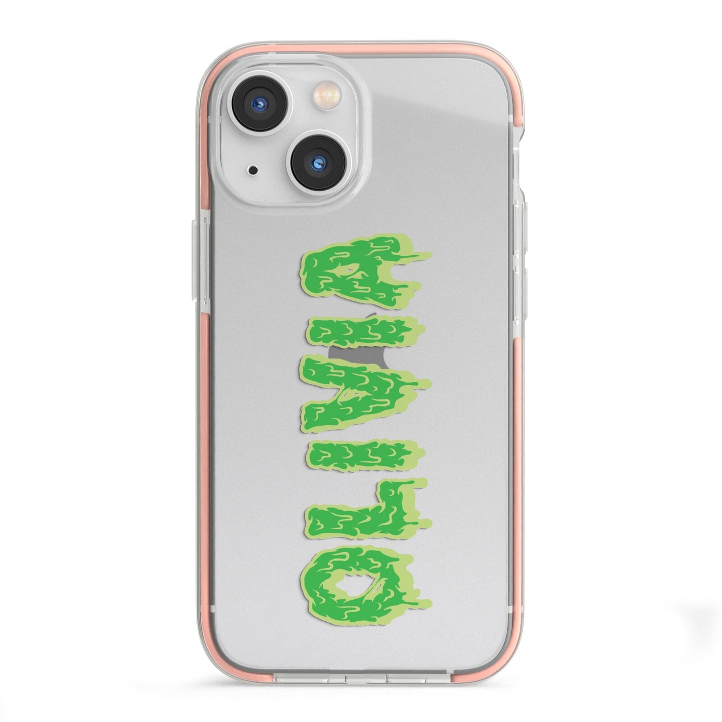 Personalised Green Halloween Slime Text iPhone 13 Mini TPU Impact Case with Pink Edges