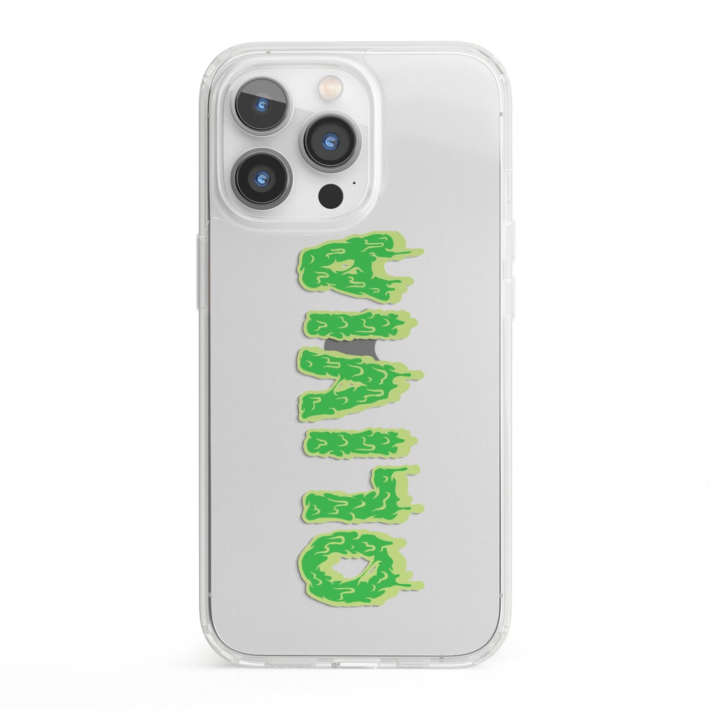 Personalised Green Halloween Slime Text iPhone 13 Pro Clear Bumper Case
