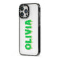 Personalised Green Halloween Slime Text iPhone 13 Pro Max Black Impact Case Side Angle on Silver phone