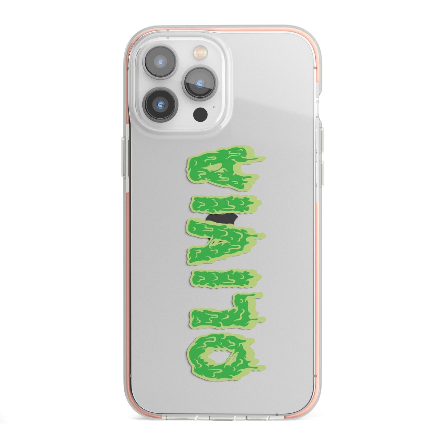 Personalised Green Halloween Slime Text iPhone 13 Pro Max TPU Impact Case with Pink Edges