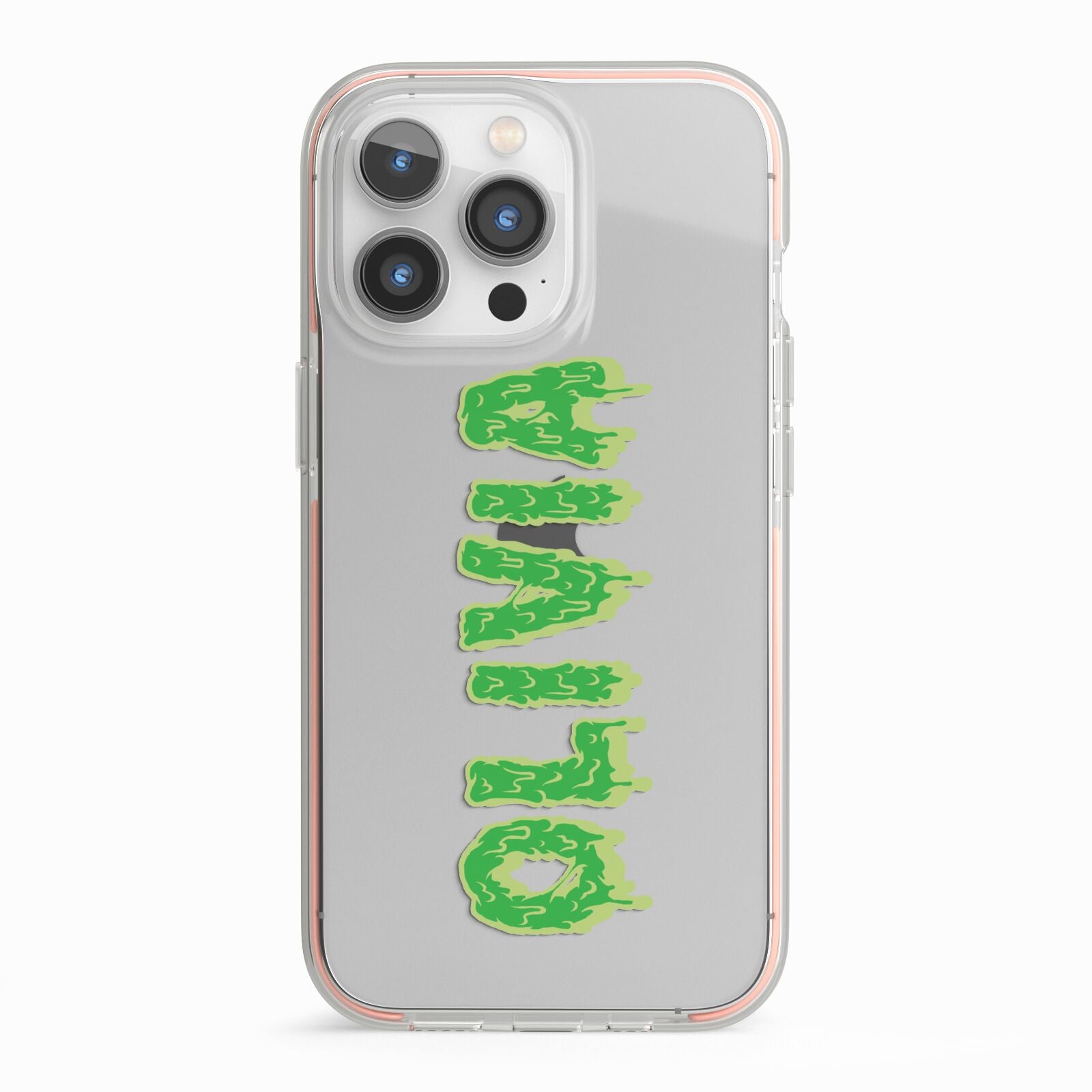 Personalised Green Halloween Slime Text iPhone 13 Pro TPU Impact Case with Pink Edges