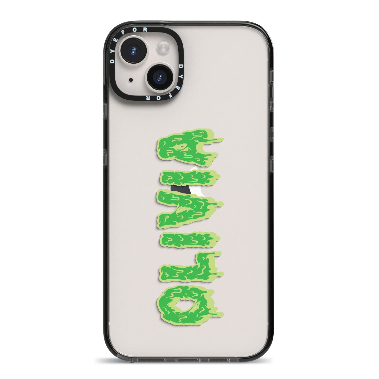 Personalised Green Halloween Slime Text iPhone 14 Plus Black Impact Case on Silver phone