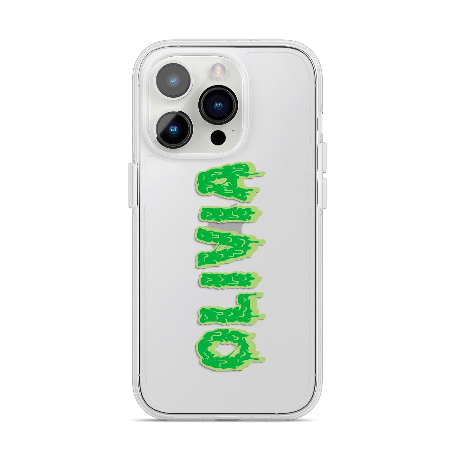 Personalised Green Halloween Slime Text iPhone 14 Pro Clear Tough Case Silver