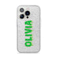 Personalised Green Halloween Slime Text iPhone 14 Pro Glitter Tough Case Silver