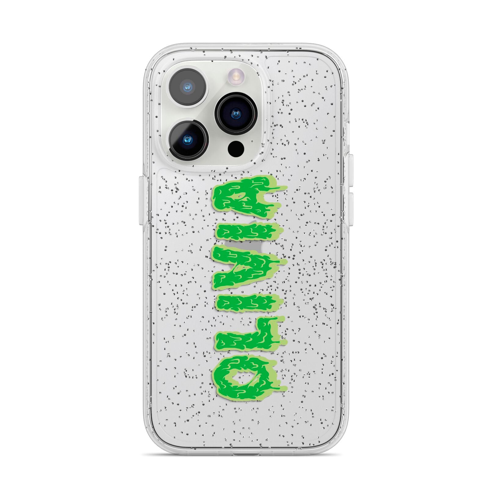 Personalised Green Halloween Slime Text iPhone 14 Pro Glitter Tough Case Silver