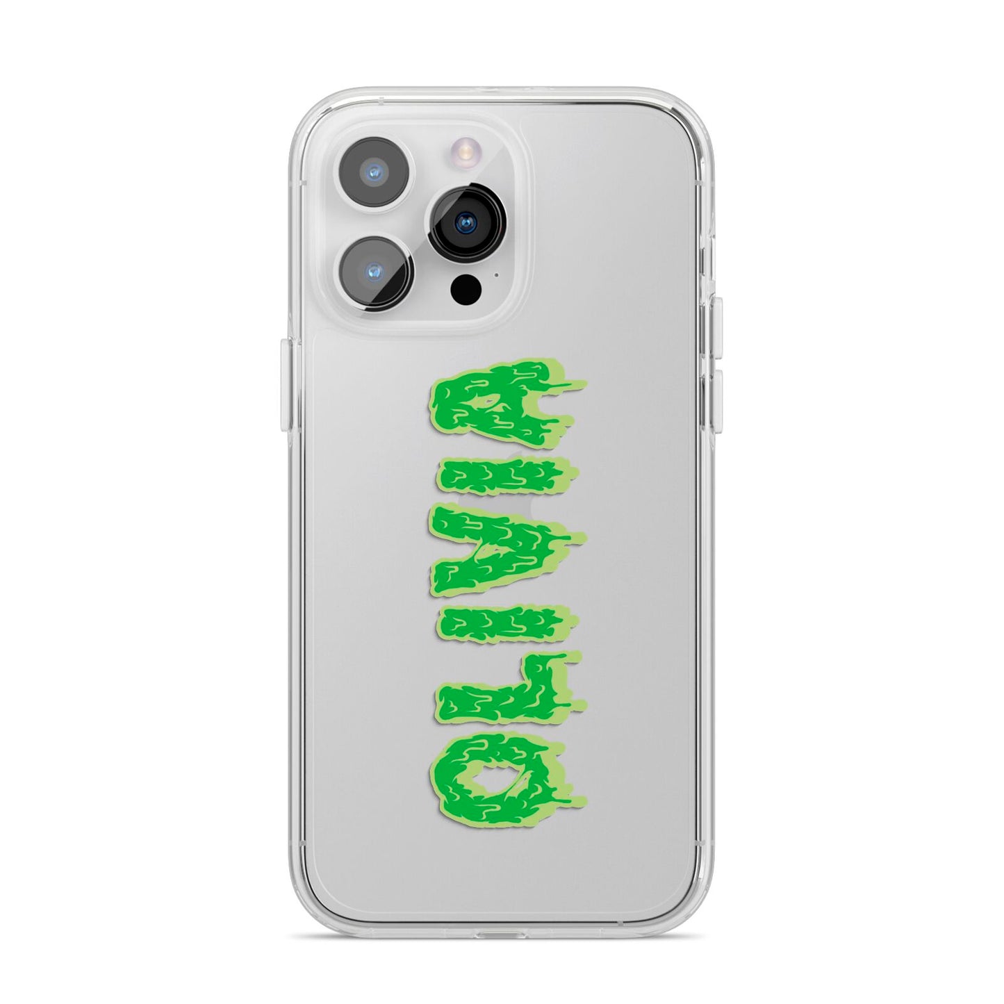 Personalised Green Halloween Slime Text iPhone 14 Pro Max Clear Tough Case Silver