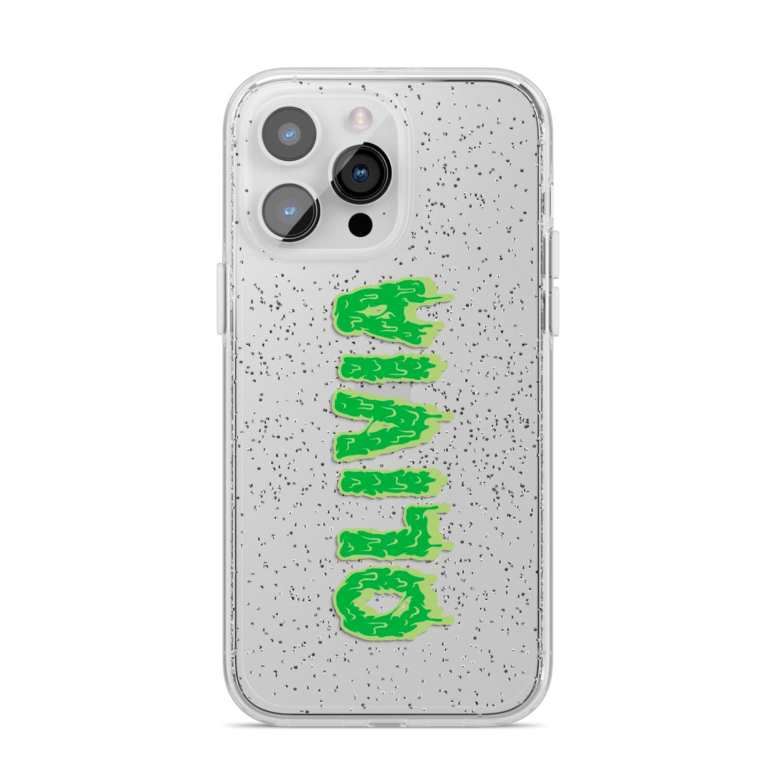 Personalised Green Halloween Slime Text iPhone 14 Pro Max Glitter Tough Case Silver