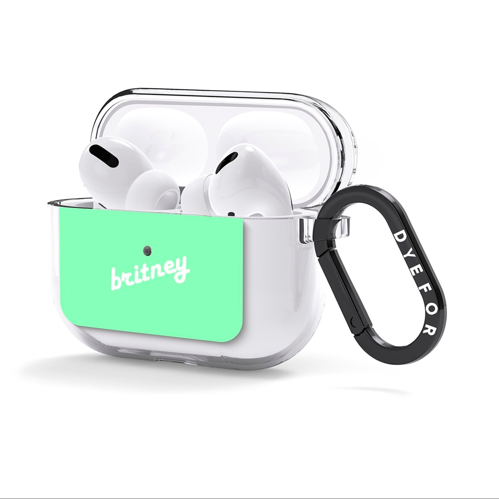 Personalised Green Name AirPods Clear Case 3rd Gen Side Image