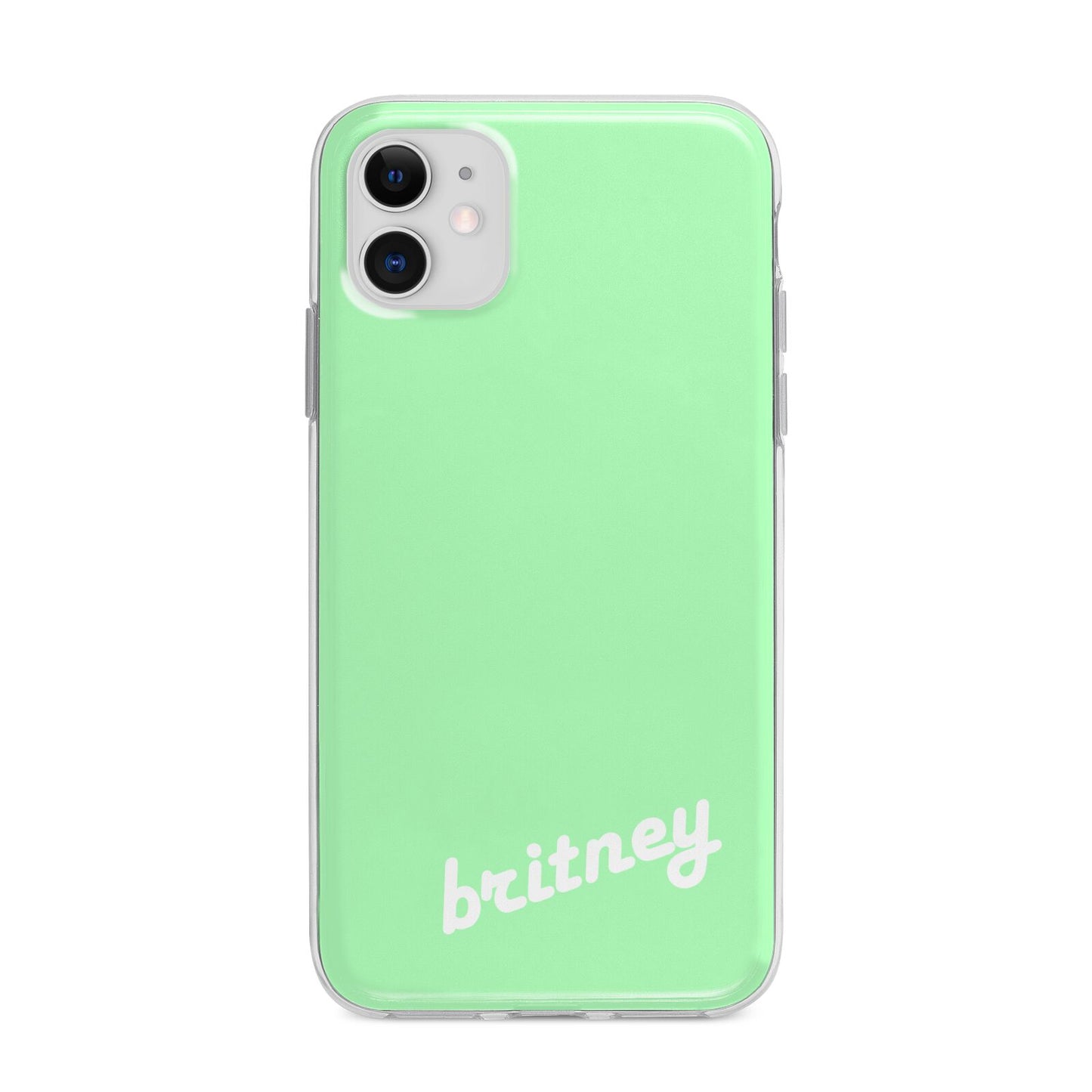 Personalised Green Name Apple iPhone 11 in White with Bumper Case