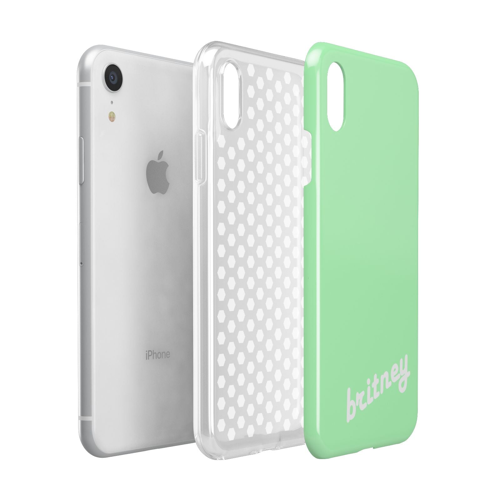 Personalised Green Name Apple iPhone XR White 3D Tough Case Expanded view