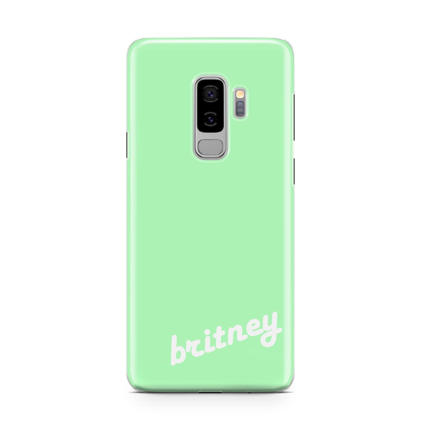 Personalised Green Name Samsung Galaxy S9 Plus Case on Silver phone