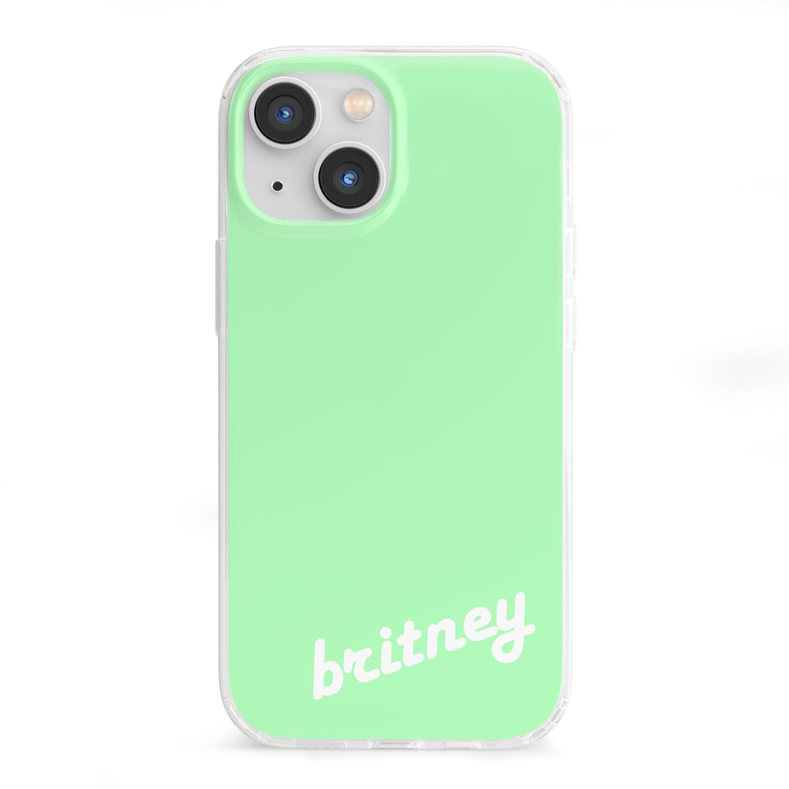 Personalised Green Name iPhone 13 Mini Clear Bumper Case
