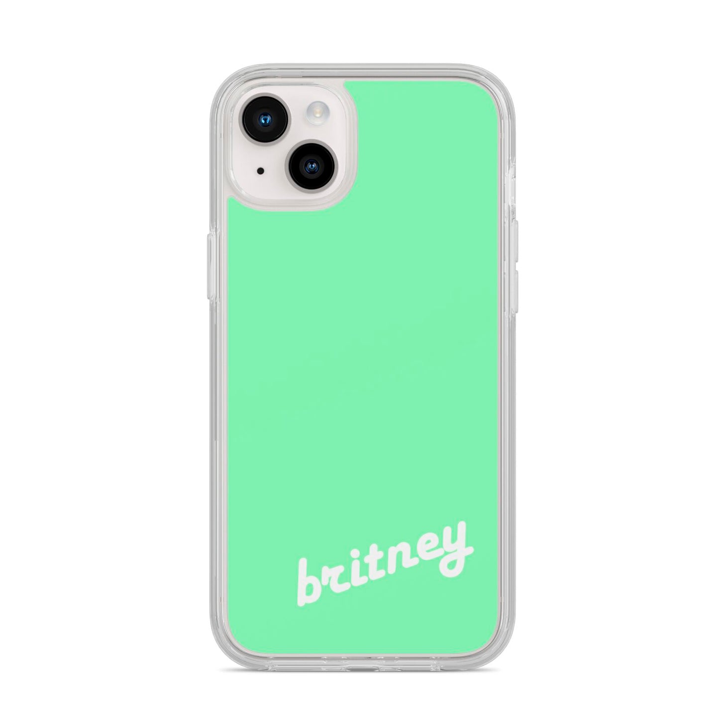 Personalised Green Name iPhone 14 Plus Clear Tough Case Starlight
