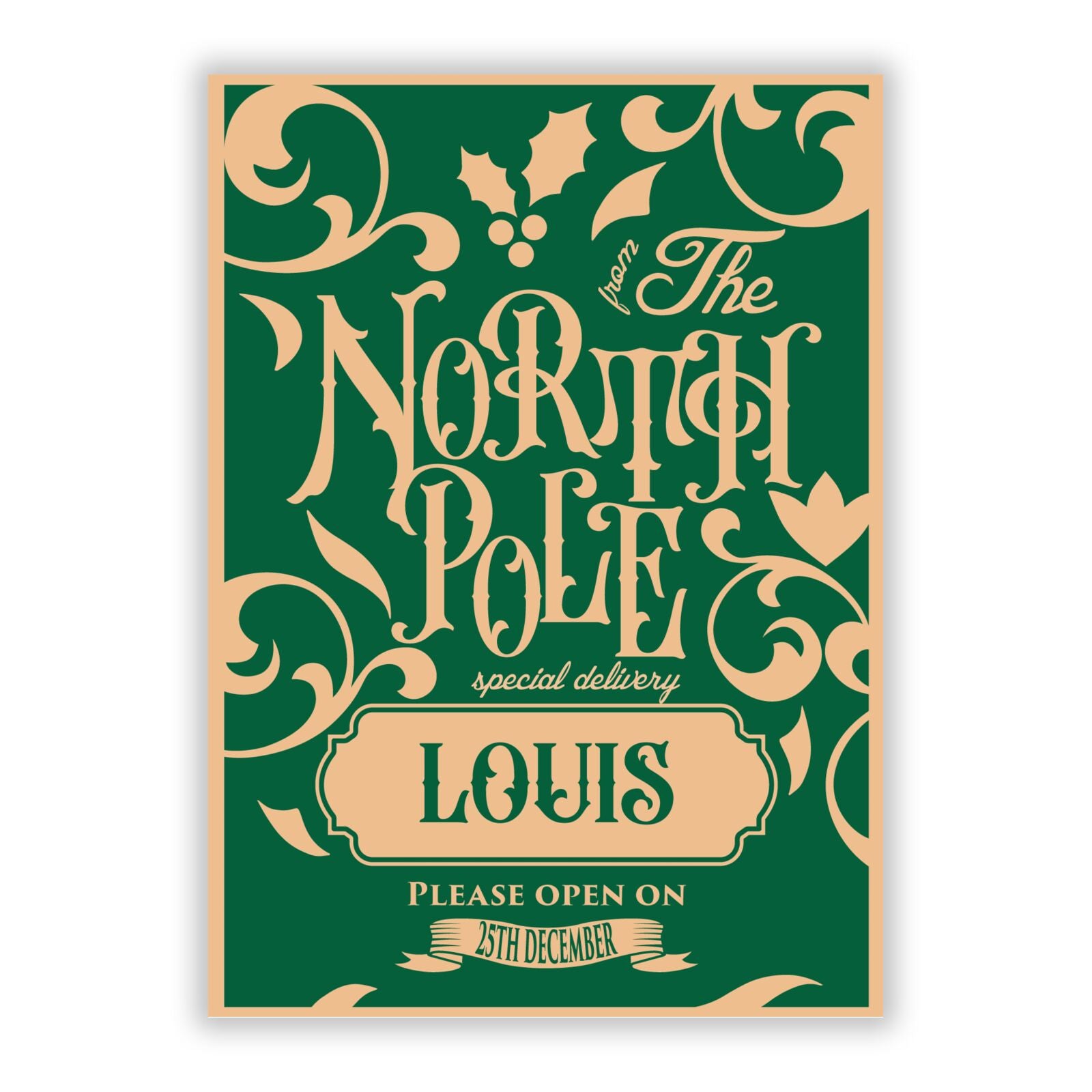 Personalised Green North Pole A5 Flat Greetings Card