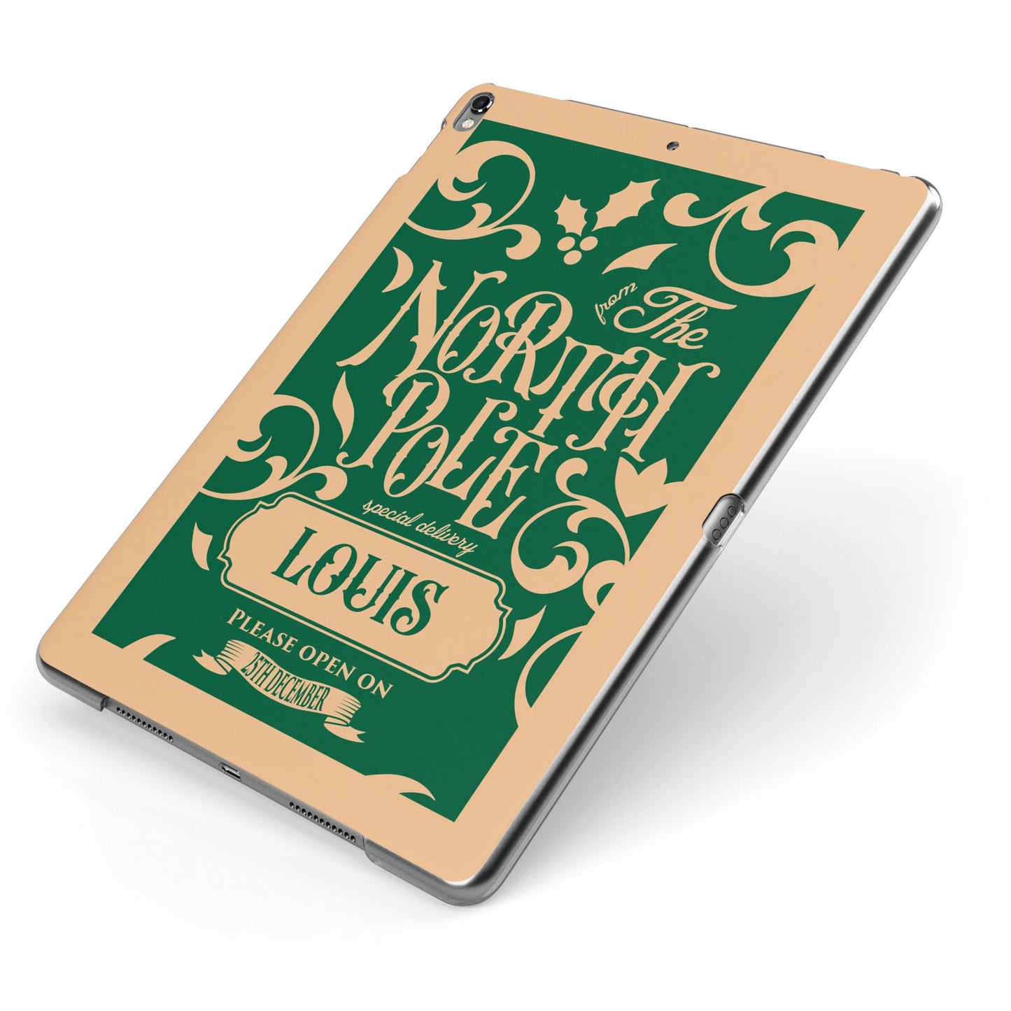 Personalised Green North Pole Apple iPad Case on Grey iPad Side View