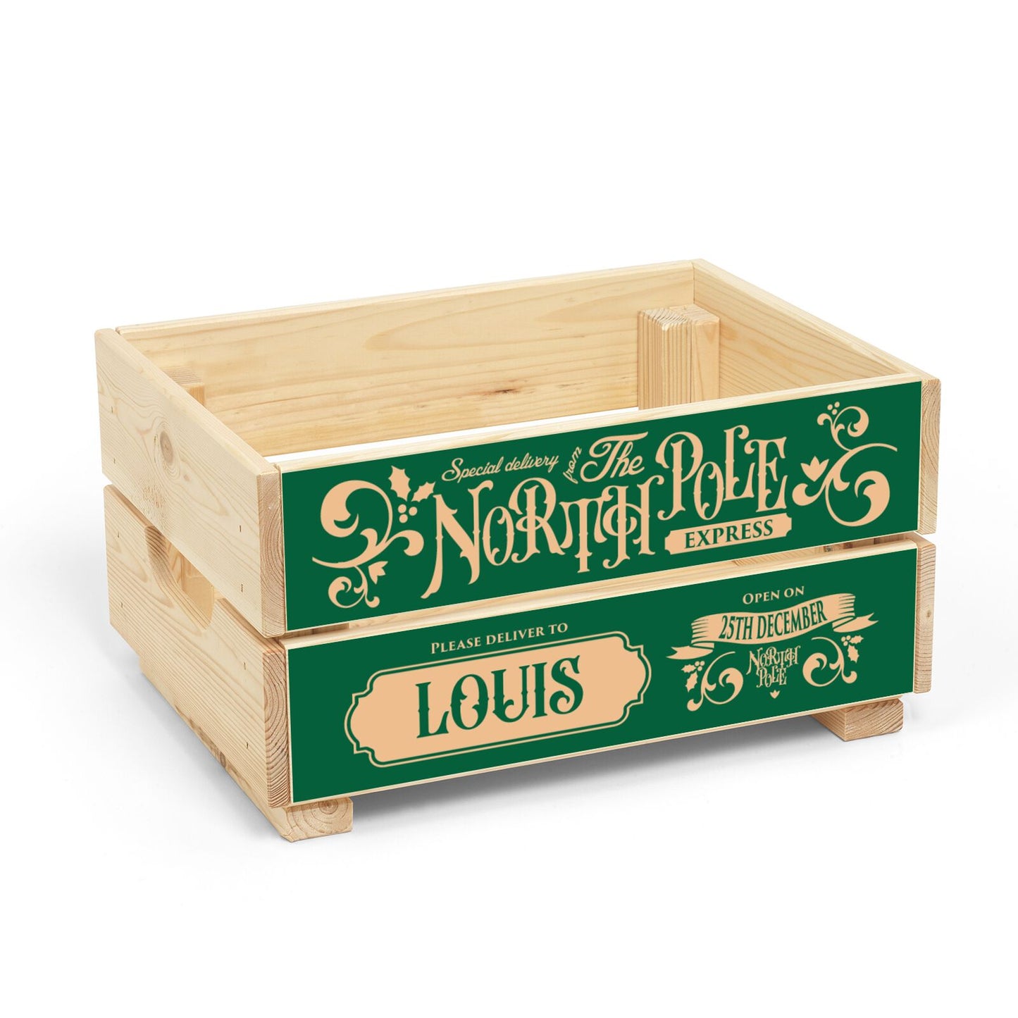 Personalised Green North Pole Christmas Eve Crate Box Back Image