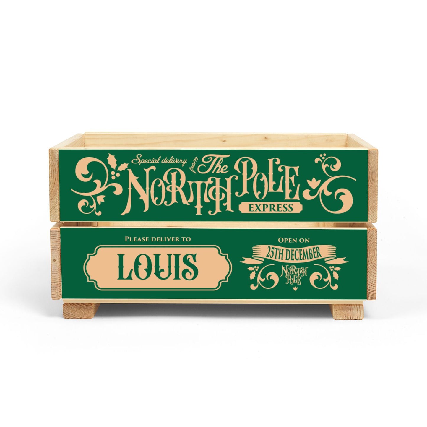 Personalised Green North Pole Christmas Eve Crate Box