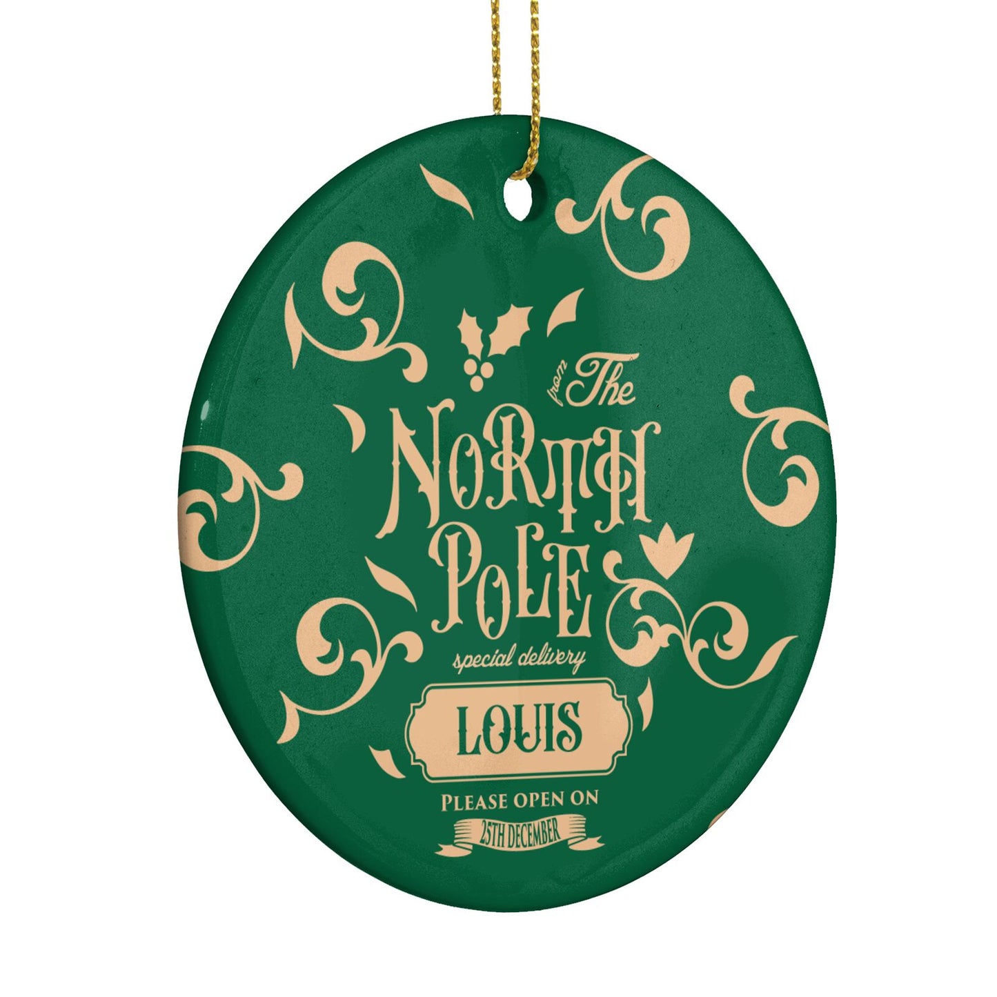 Personalised Green North Pole Circle Decoration Side Angle