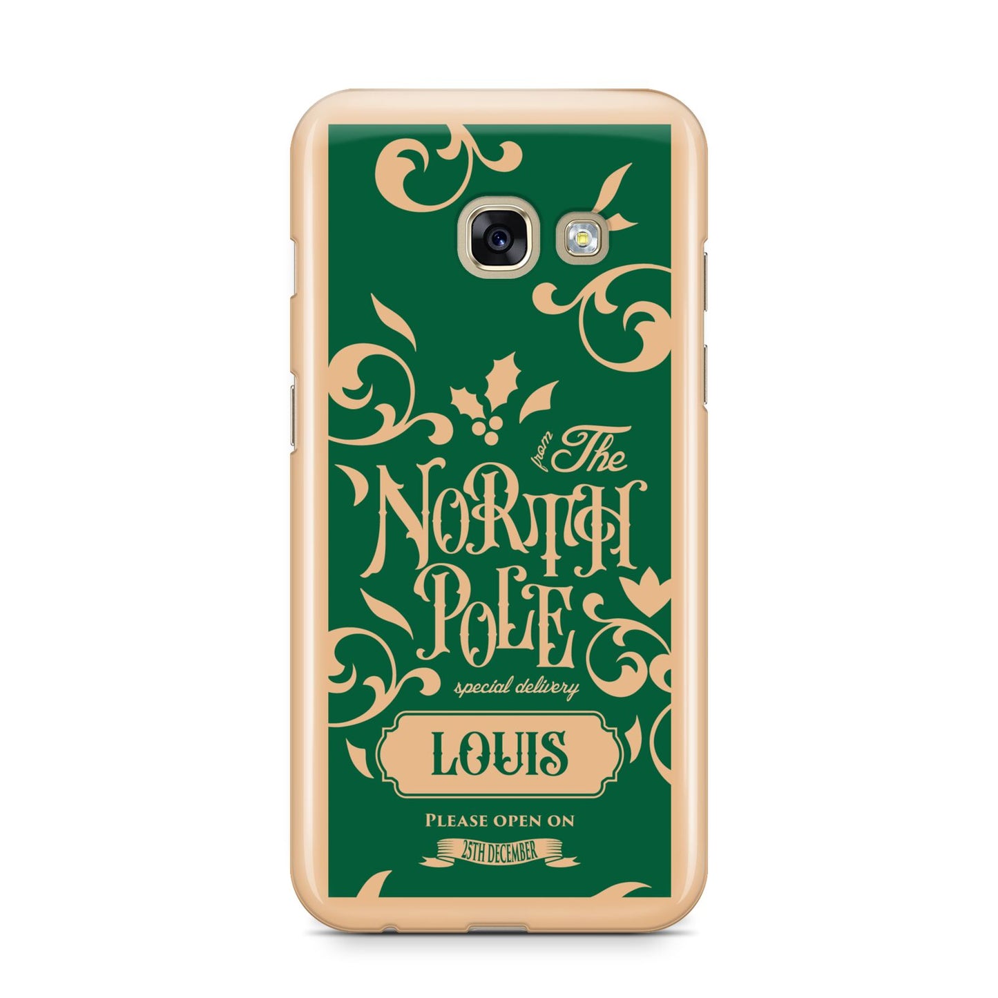 Personalised Green North Pole Samsung Galaxy A3 2017 Case on gold phone
