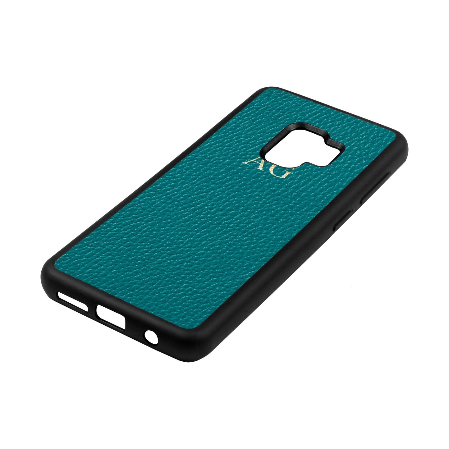Personalised Green Pebble Leather Samsung S9 Case Side Angle