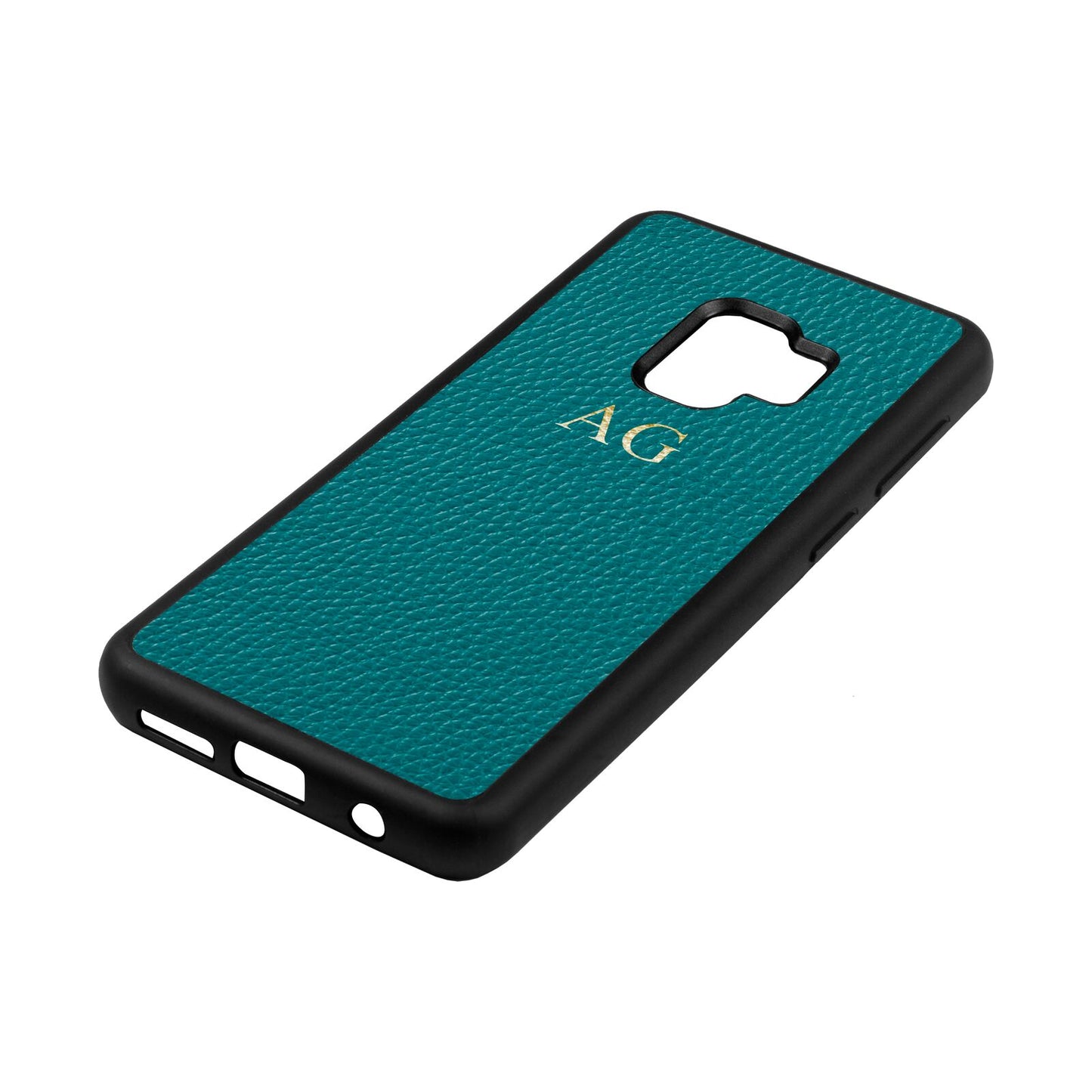 Personalised Green Pebble Leather Samsung S9 Case Side Angle