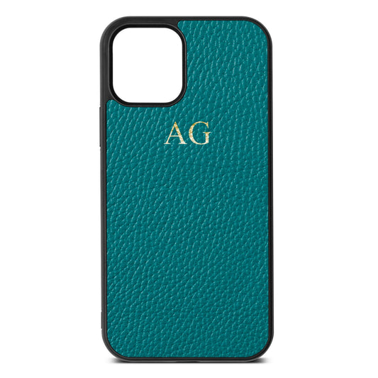 Personalised Green Pebble Leather iPhone 12 Case
