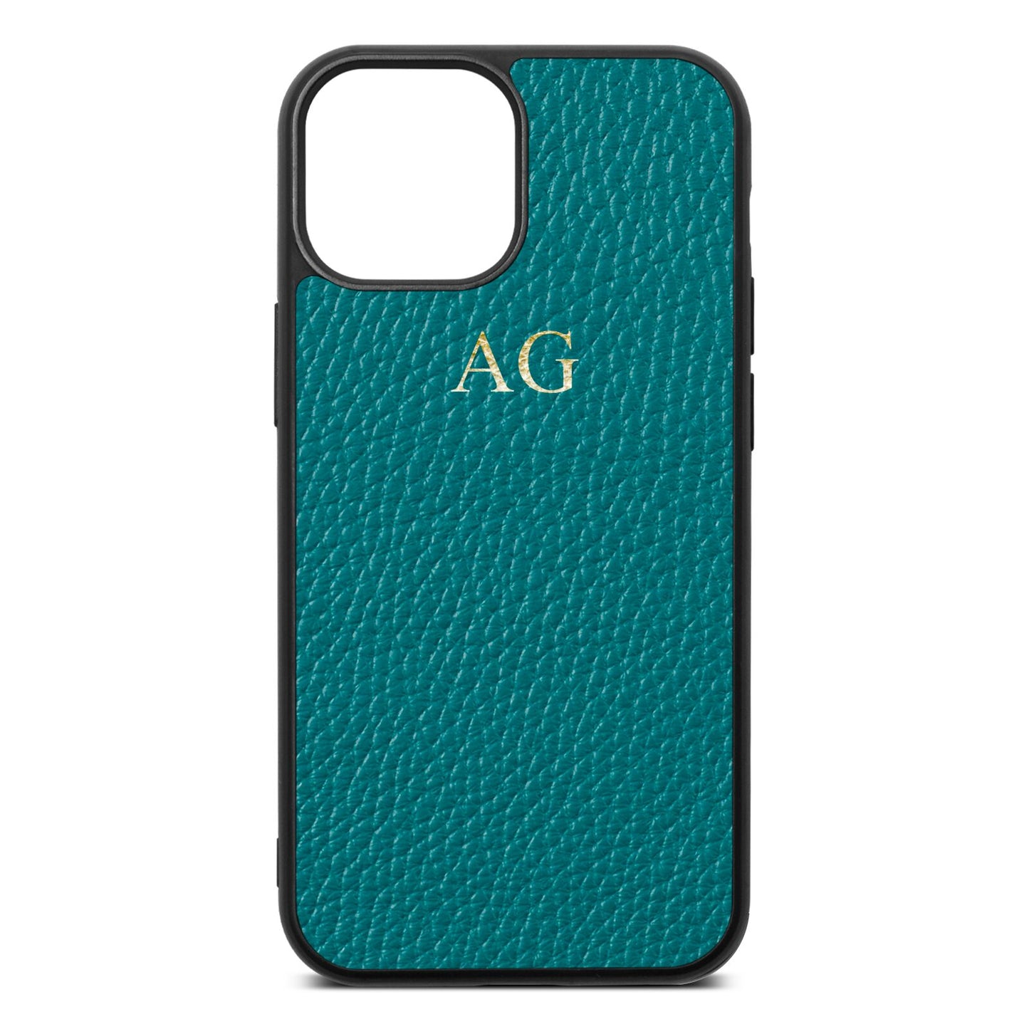 Personalised Green Pebble Leather iPhone 13 Mini Case