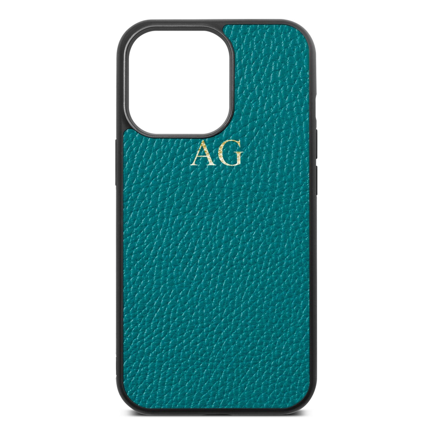 Personalised Green Pebble Leather iPhone 13 Pro Case