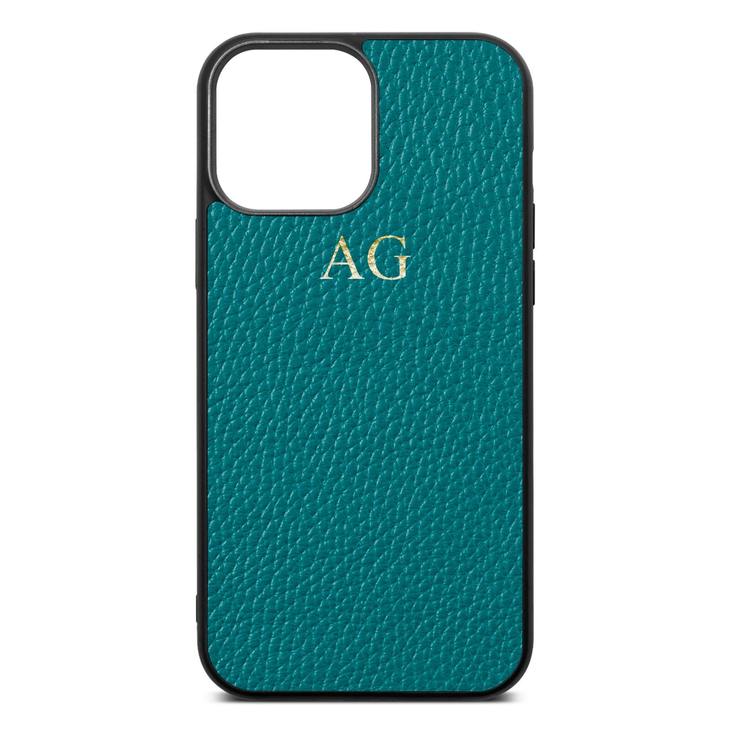 Personalised Green Pebble Leather iPhone 13 Pro Max Case