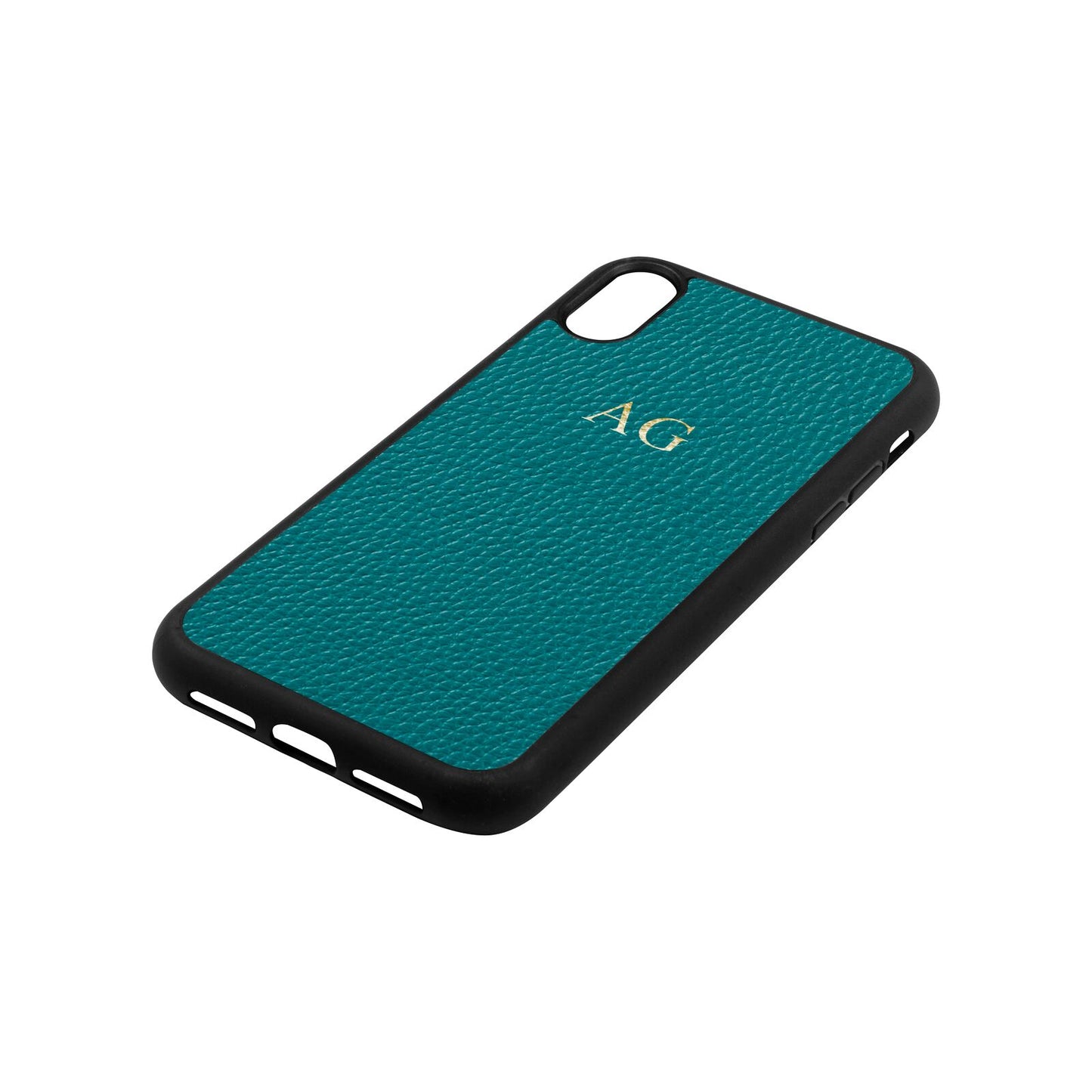 Personalised Green Pebble Leather iPhone Xr Case Side Angle