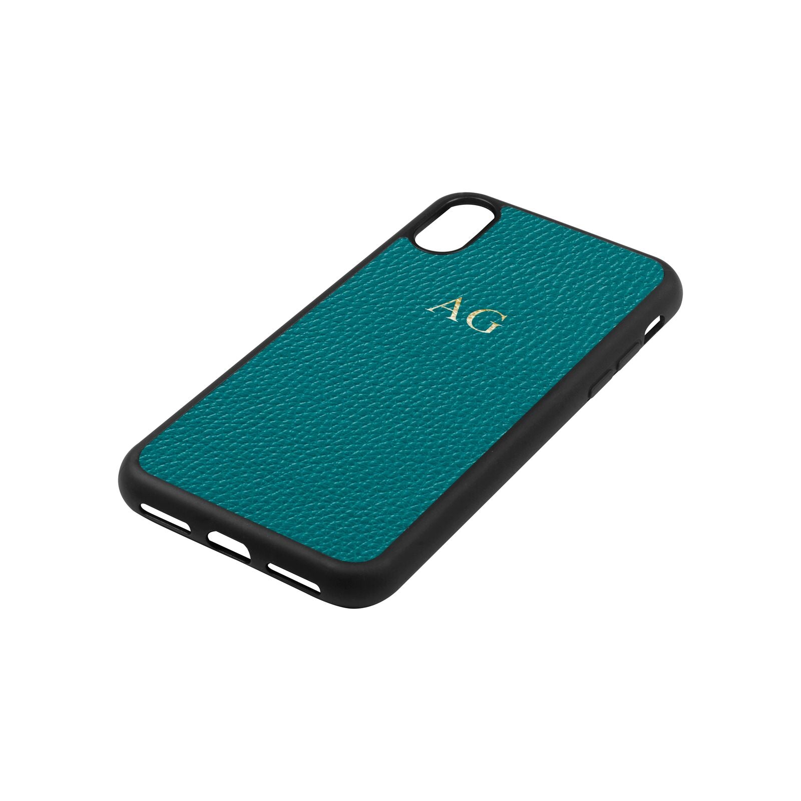 Personalised Green Pebble Leather iPhone Xs Case Side Angle