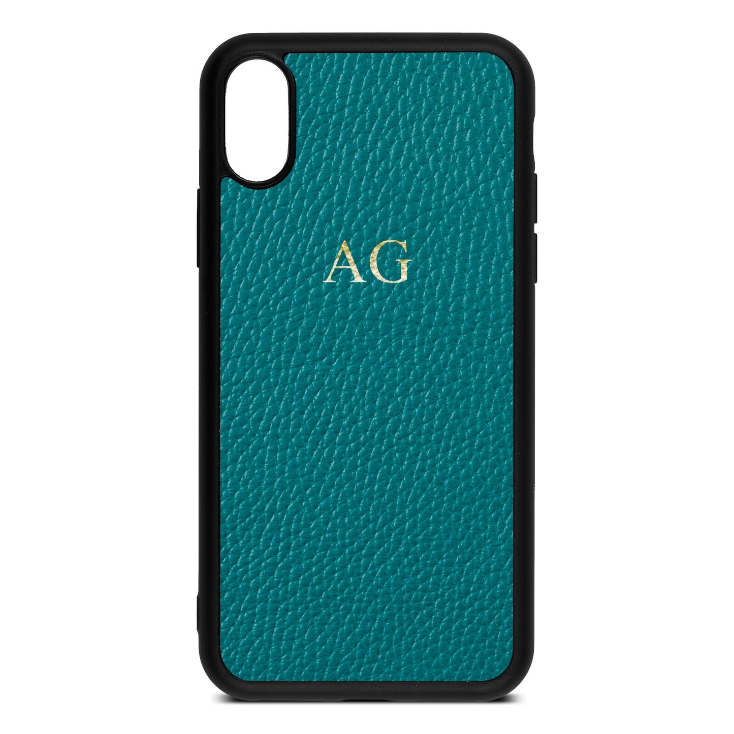 Personalised Green Pebble Leather iPhone Xs Case