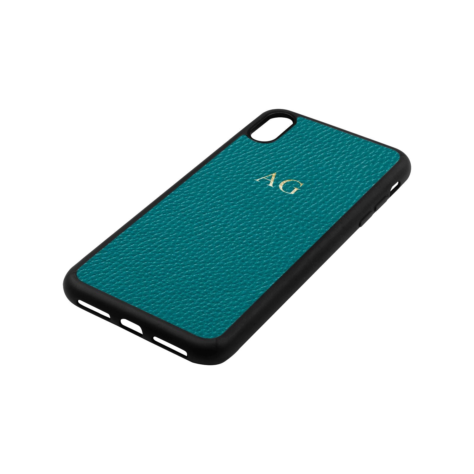 Personalised Green Pebble Leather iPhone Xs Max Case Side Angle